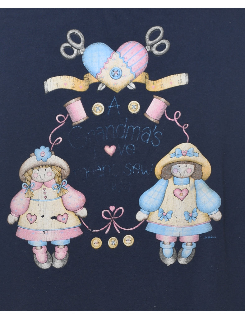 Navy Printed Glittery Sweatshirt - XL