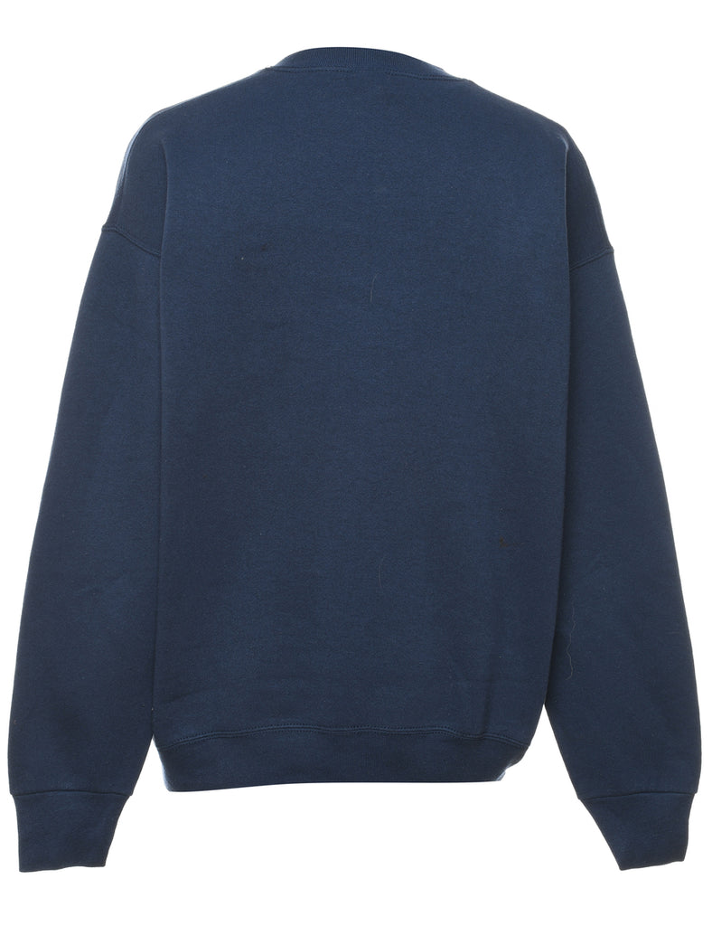 Navy Round Neck Embroidered Sweatshirt - L