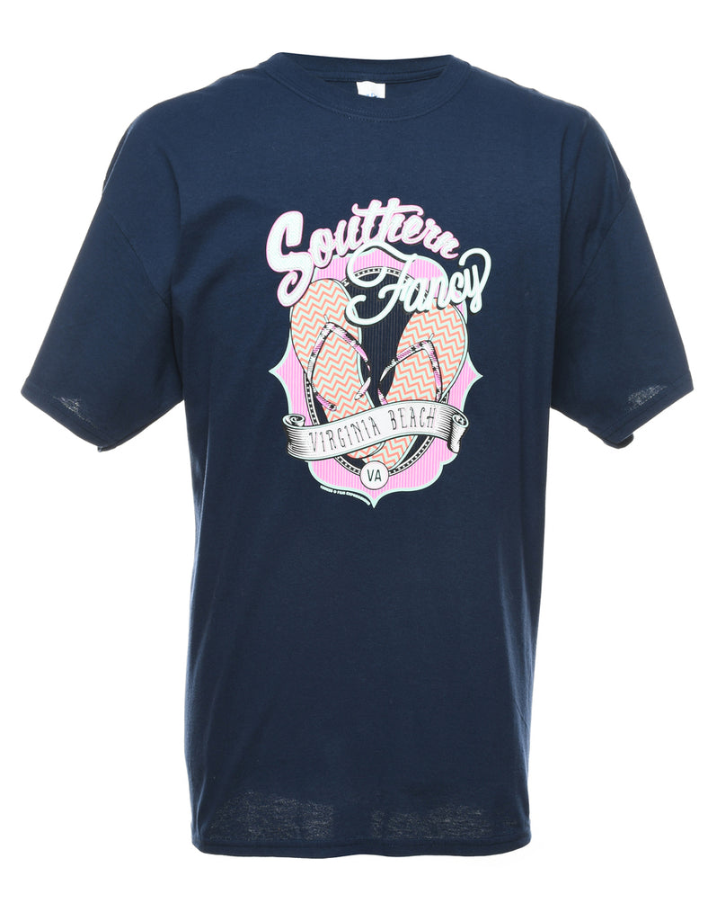 Navy Southern Fancy Printed T-shirt - XL