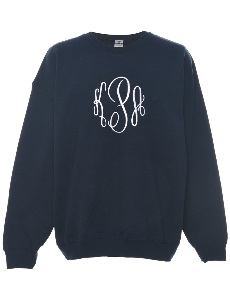 Navy & White Embroidered Sweatshirt  - XL