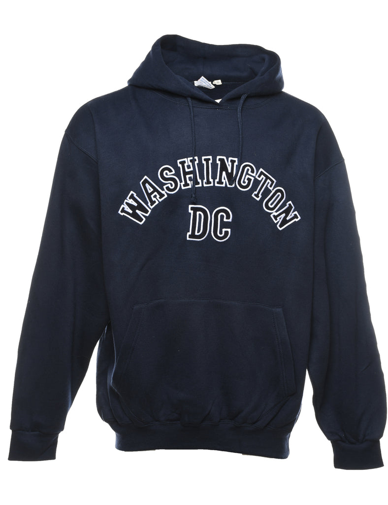 Navy & White Washing DC Printed Hoodie - XL