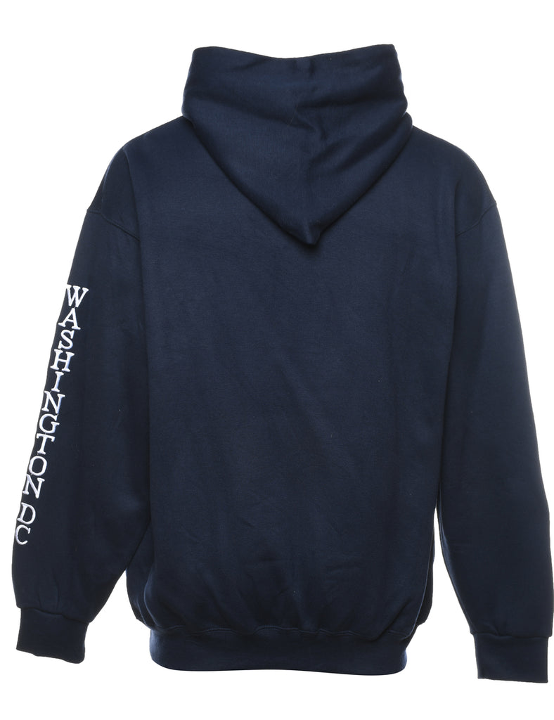 Navy & White Washing DC Printed Hoodie - XL