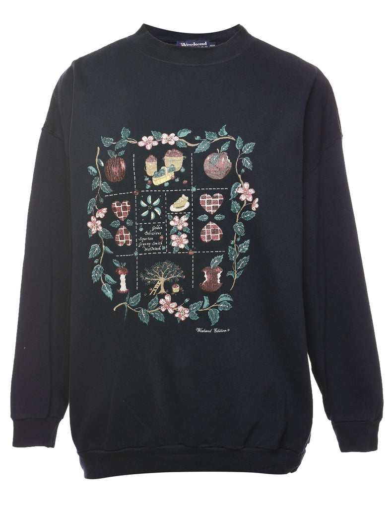 Navy Woodland Design Printed Sweatshirt - M