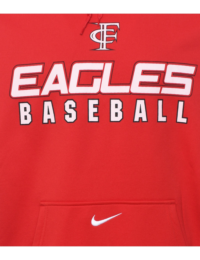 Nike Red & White Printed Baseball Design Dri-Fit Hoodie  - M