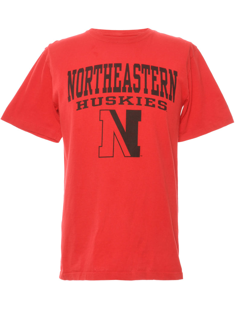 North Eastern Huskies Red & Black Printed T-shirt - M
