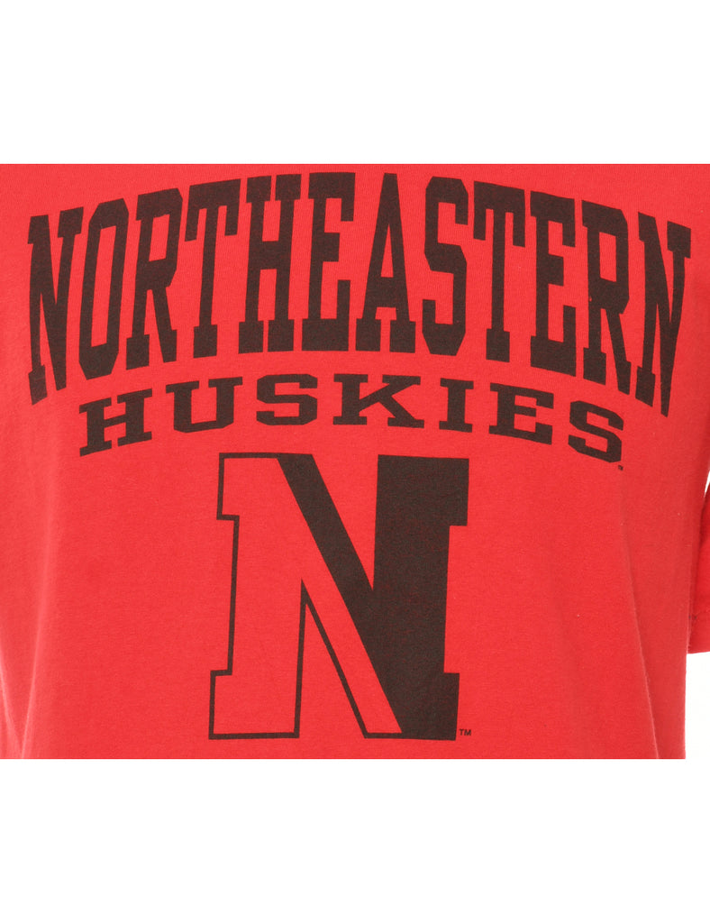 North Eastern Huskies Red & Black Printed T-shirt - M