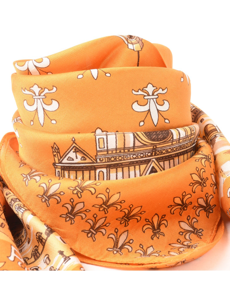Orange Ponte Vecchio Print Head Scarf - M