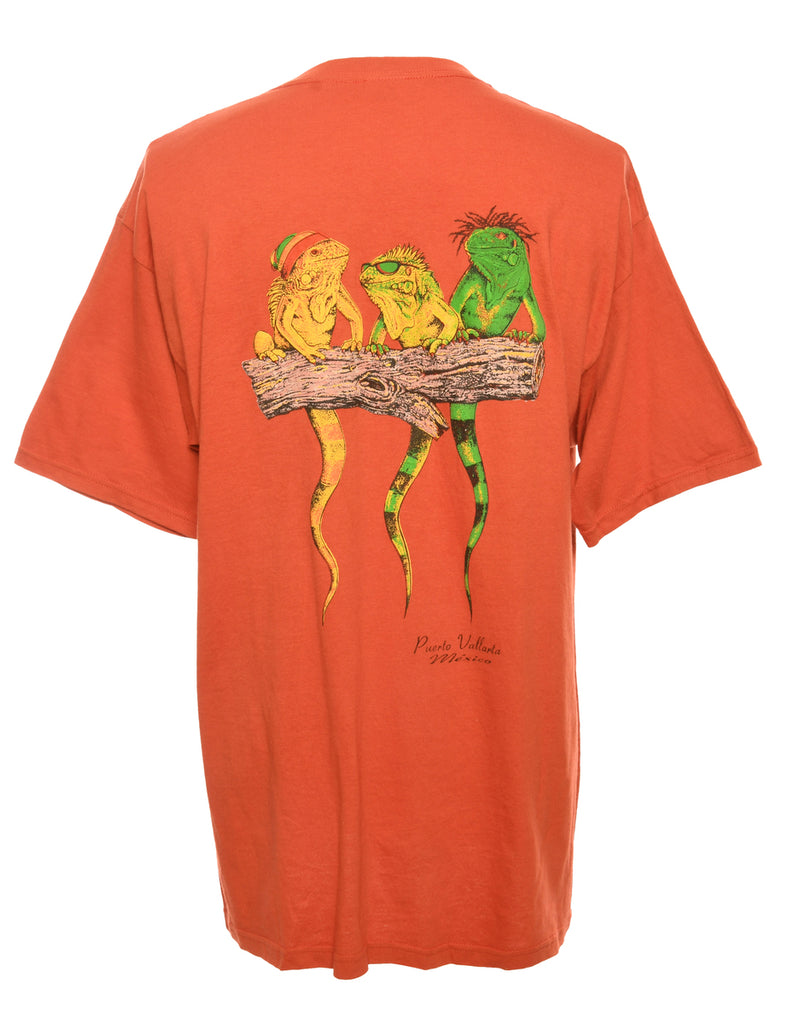 Orange Printed T-shirt - L