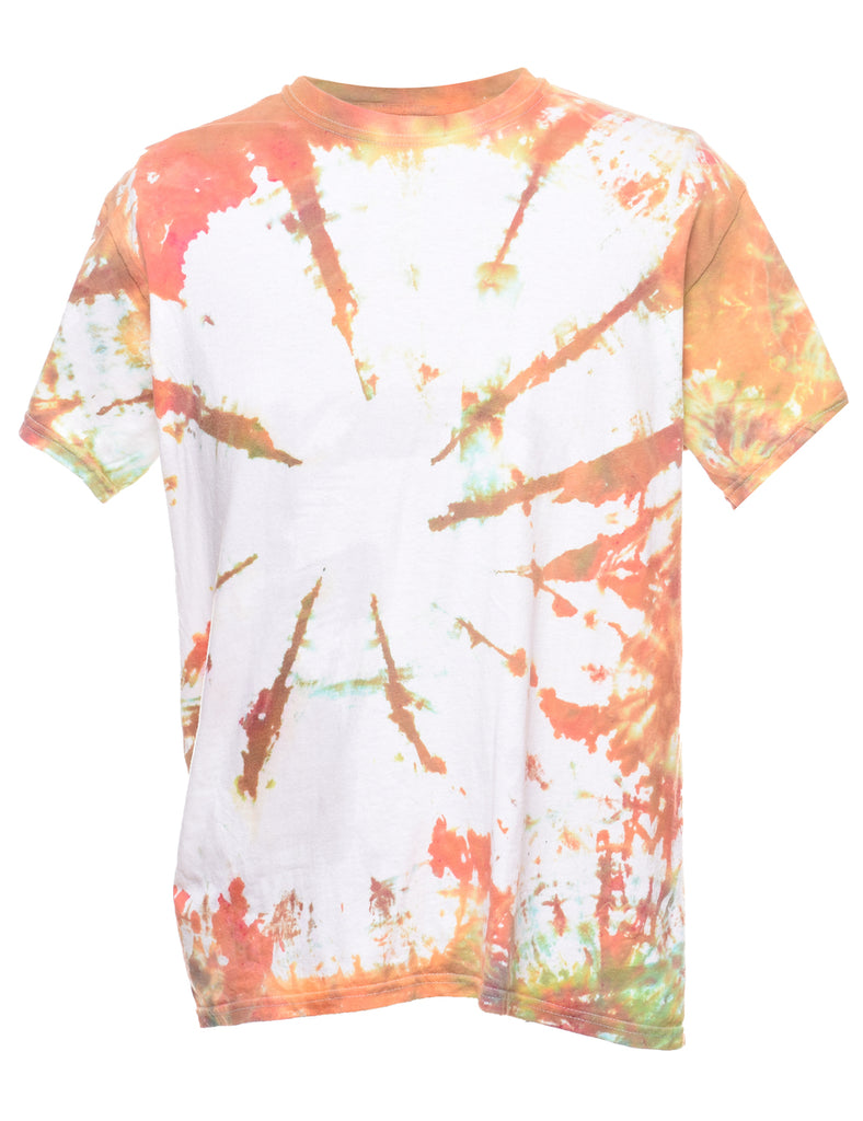 Orange & White Printed Tie Dye T-Shirt - L