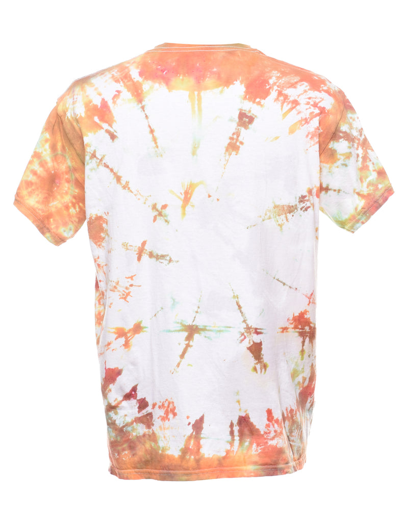 Orange & White Printed Tie Dye T-Shirt - L