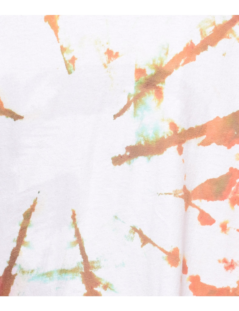 Orange & White Printed Tie Dye T-Shirt - L