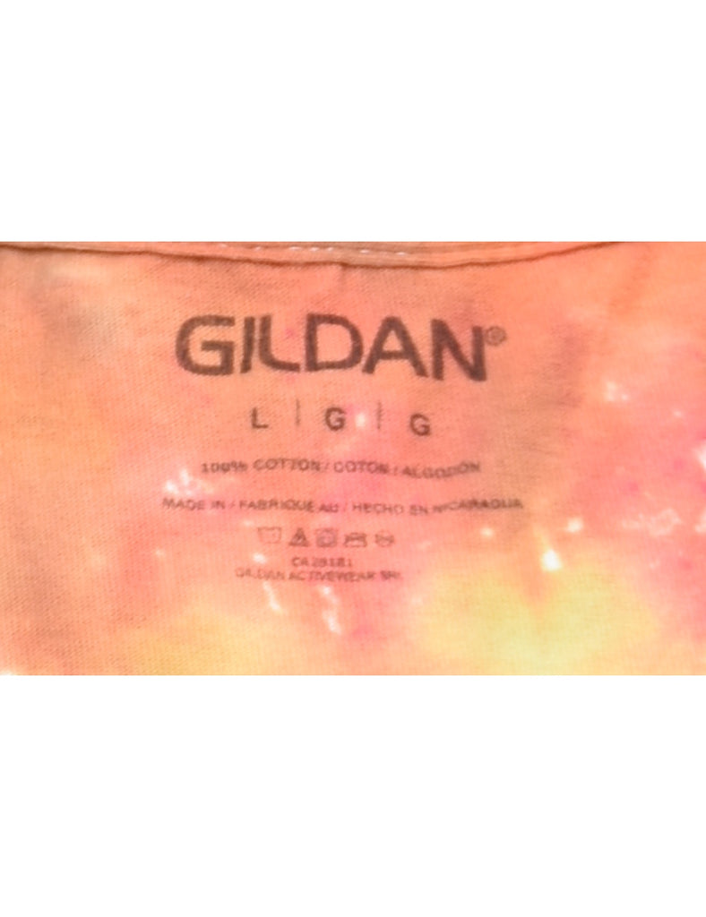 Orange & White Printed Tie Dye T-Shirt - L