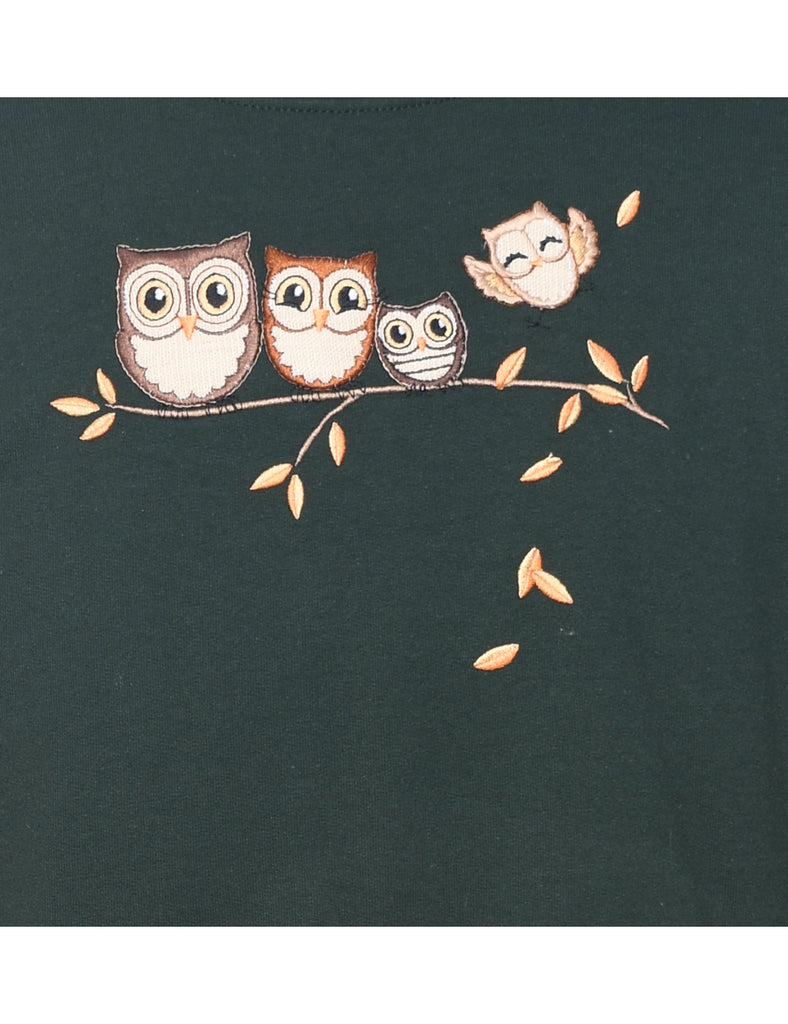 Owl Embroidered Sweatshirt - L