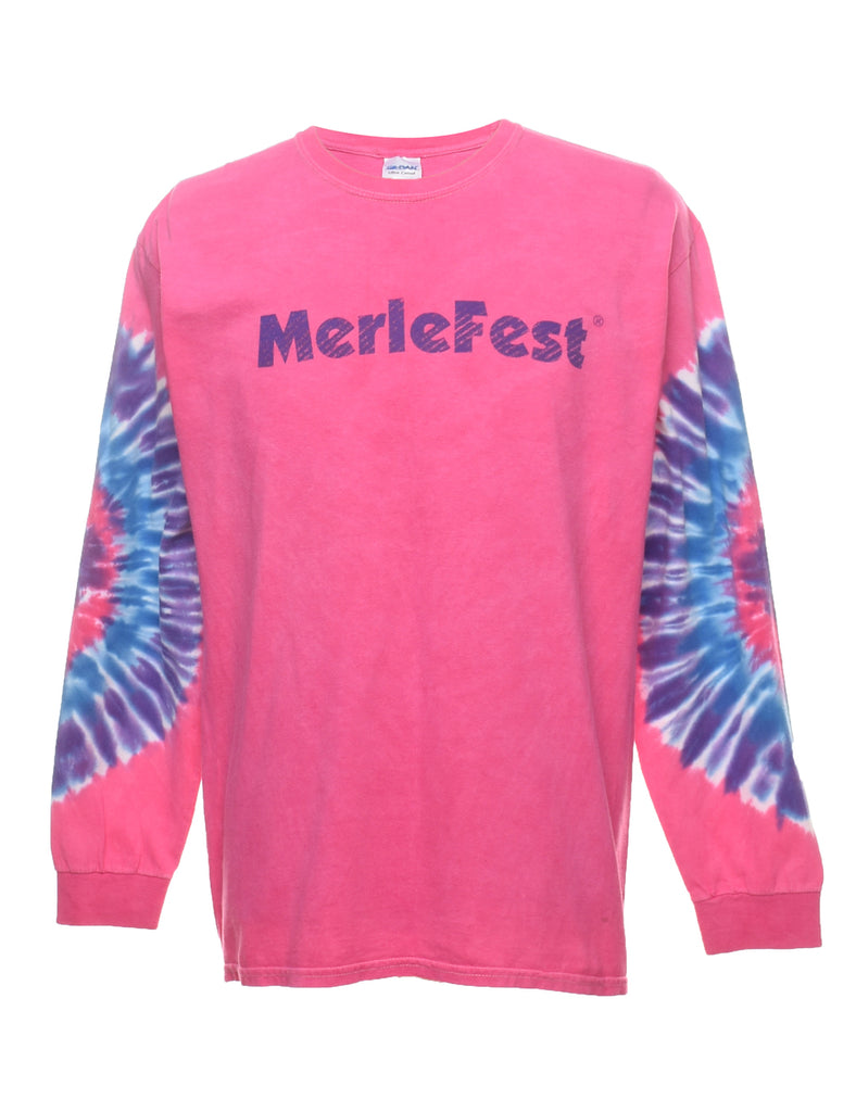 Pink & Blue Tie Dye Merlefest Printed T-shirt - L