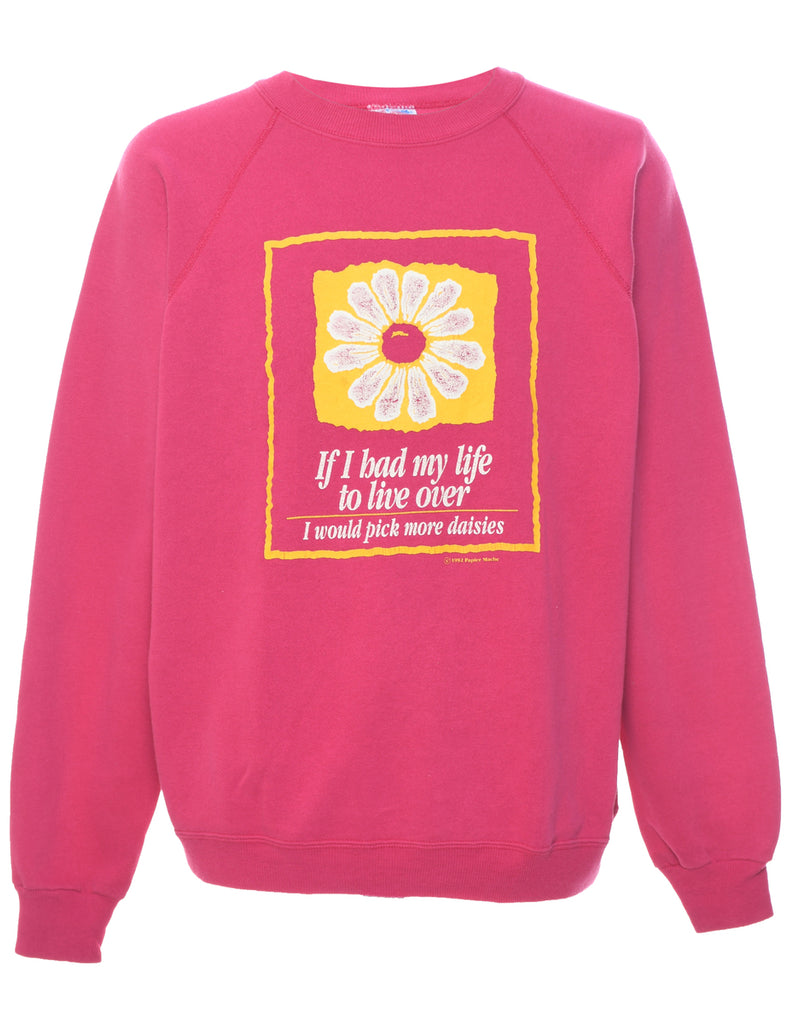 Pink Printed 1990s Daisy Design Sweatshirt - XL