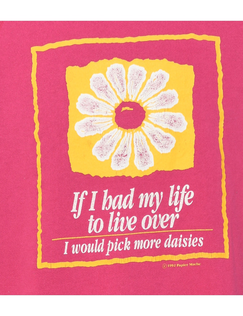 Pink Printed 1990s Daisy Design Sweatshirt - XL