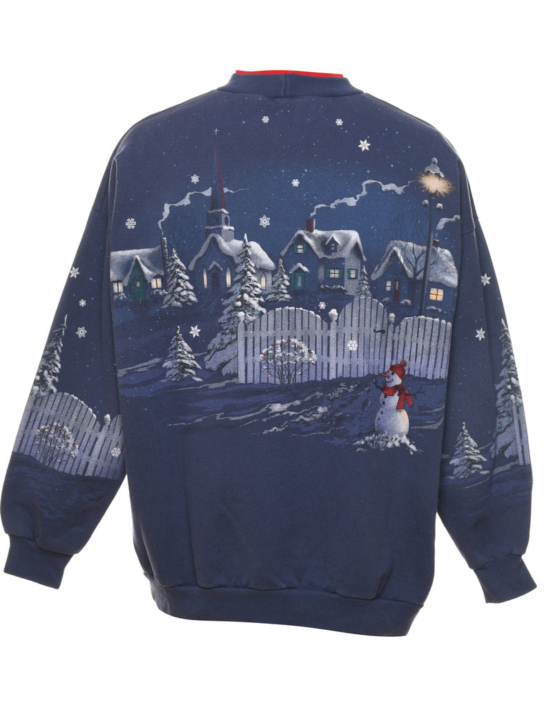 Purple Snowman Printed Sweatshirt - M