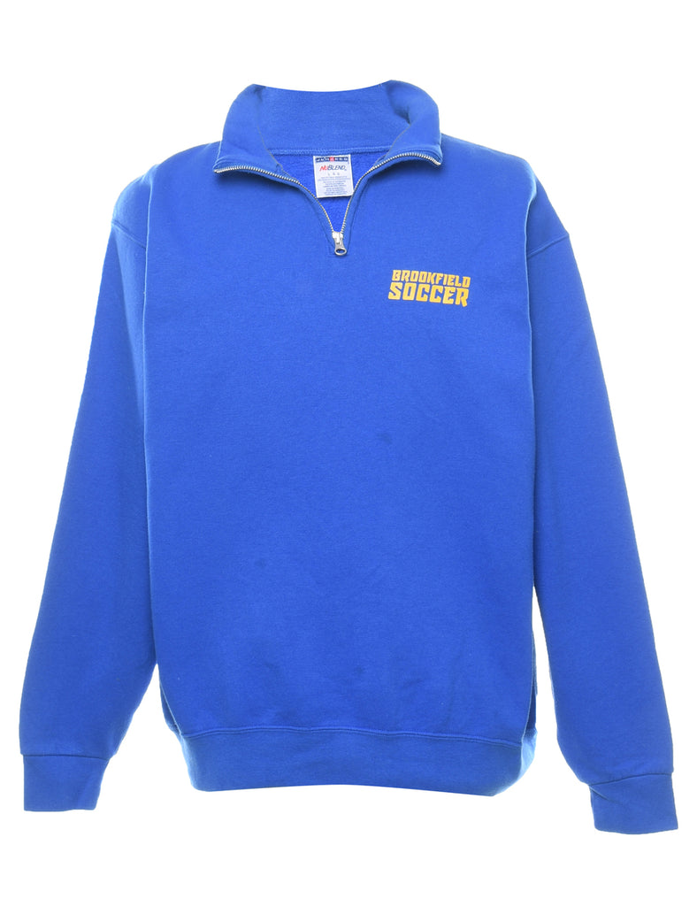 Quarter-Zip Blue & Yellow Brookfield Soccer Embroidered Sweatshirt - L