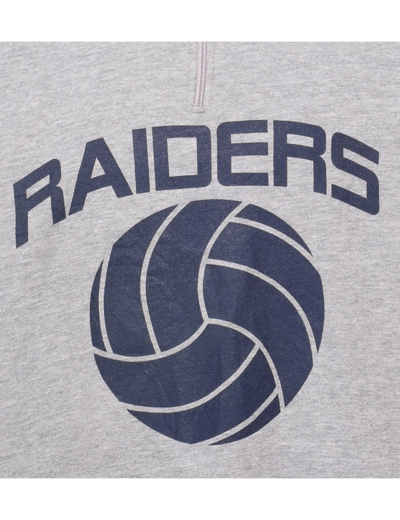 Quarter-Zip Grey & Navy Raiders Printed Sweatshirt - L