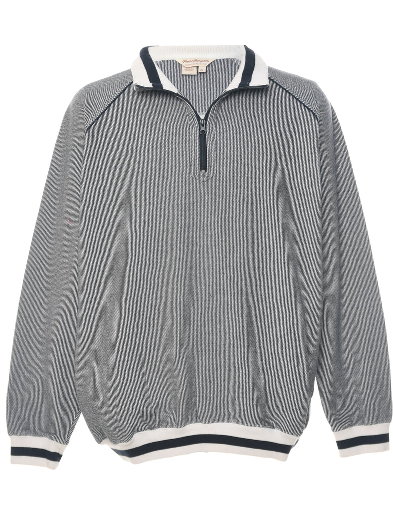 Quarter-Zip Grey & White Patterned Sweatshirt - XL