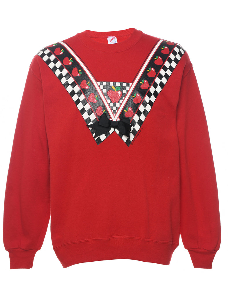 Red 1980s Printed Sweatshirt - L