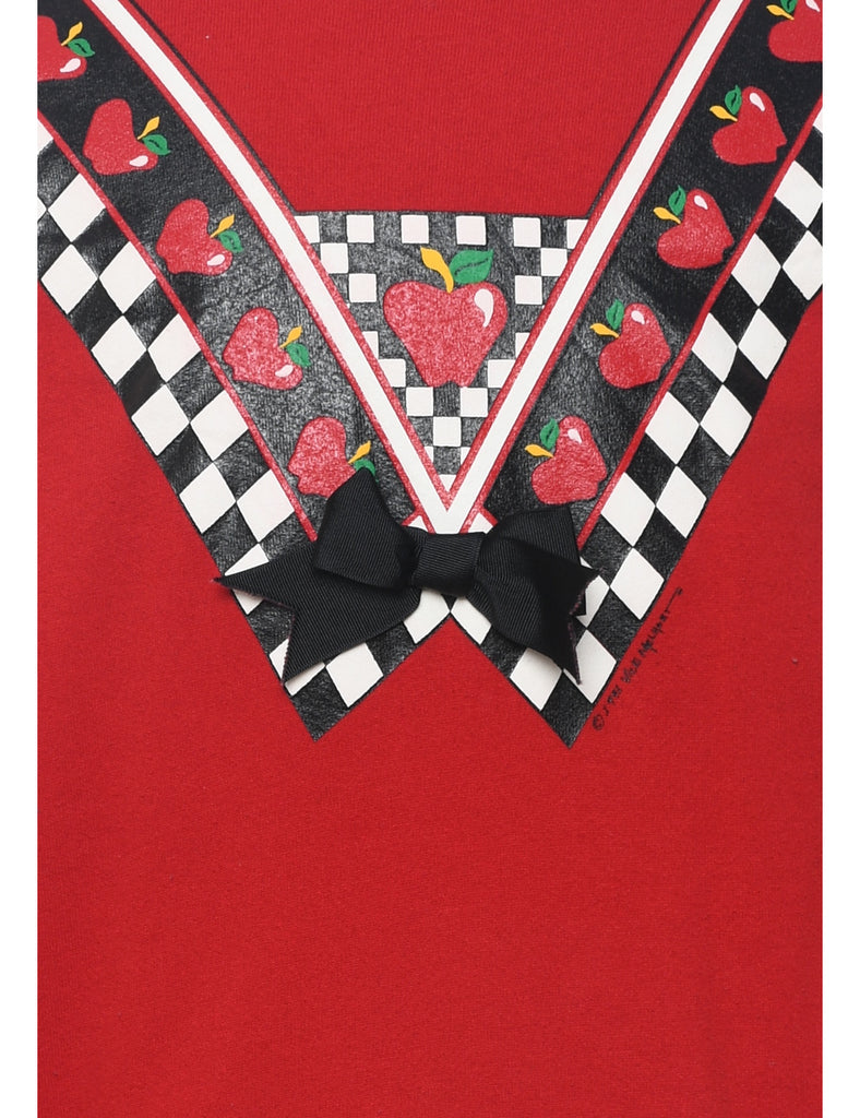 Red 1980s Printed Sweatshirt - L