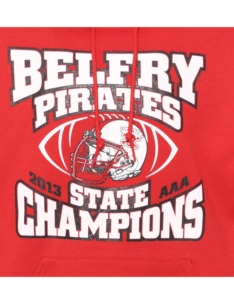 Red Belfry Pirates State Champions Hooded Sports Sweatshirt - L