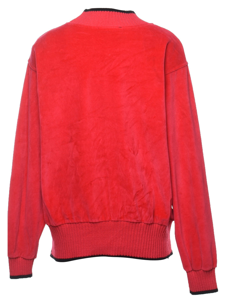 Red & Black Embroidered High Neck Velour Plain Sweatshirt - M