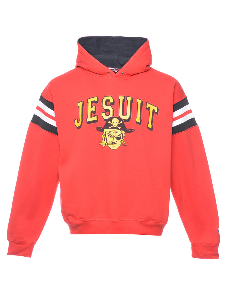 Red Jesuit Printed Hoodie - L