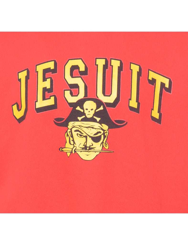 Red Jesuit Printed Hoodie - L