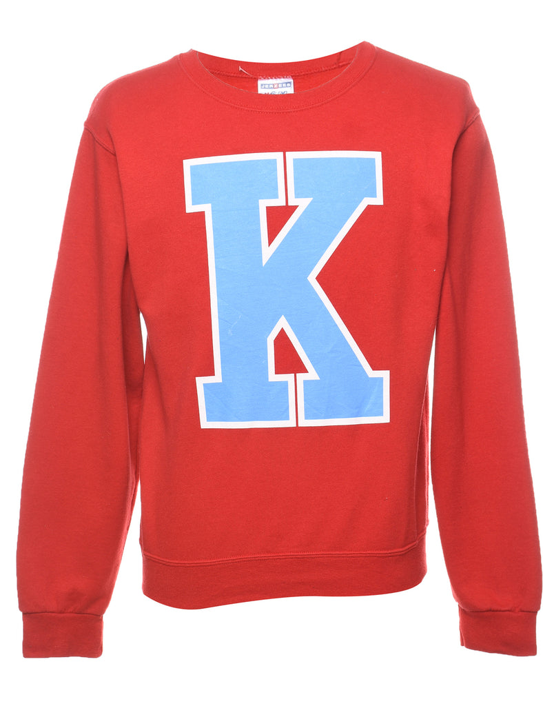 Red & Light Blue Printed Sweatshirt - S