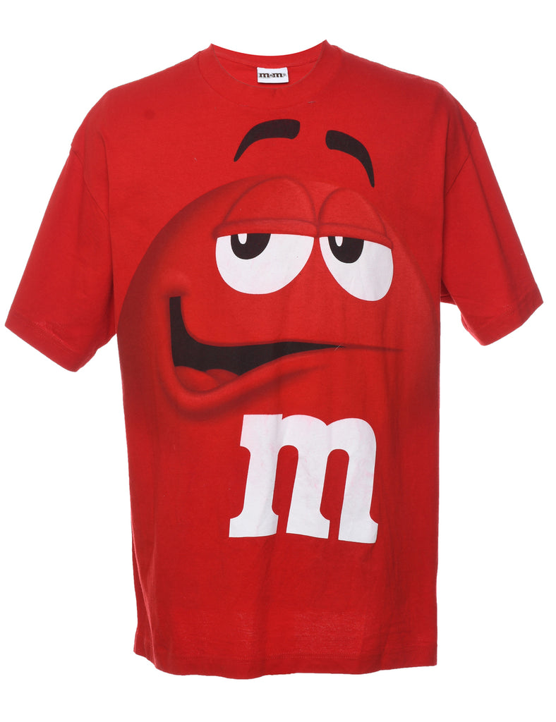 Red M&Ms Design Printed Cartoon T-shirt - XL