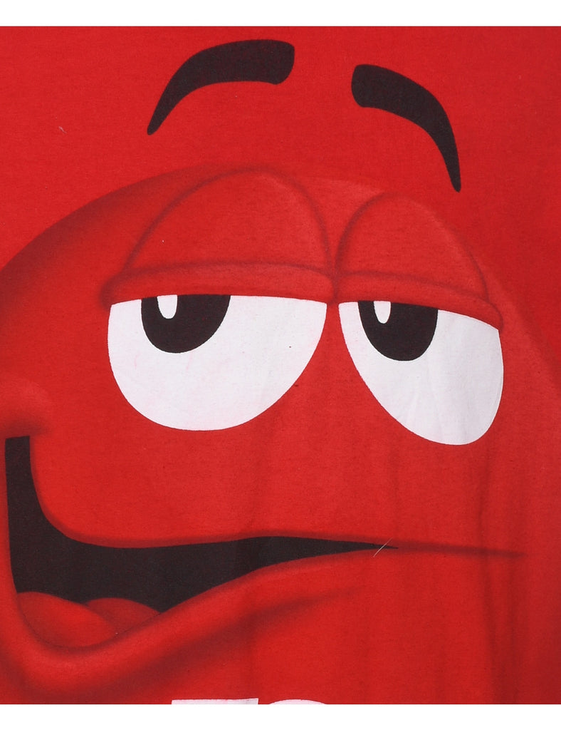 Red M&Ms Design Printed Cartoon T-shirt - XL