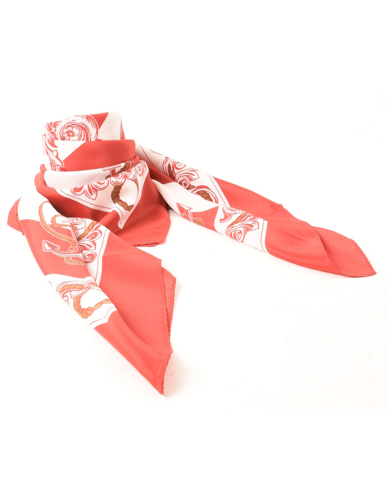 Red & White Floral Print Scarf - L