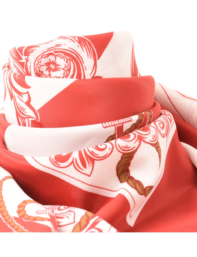 Red & White Floral Print Scarf - L
