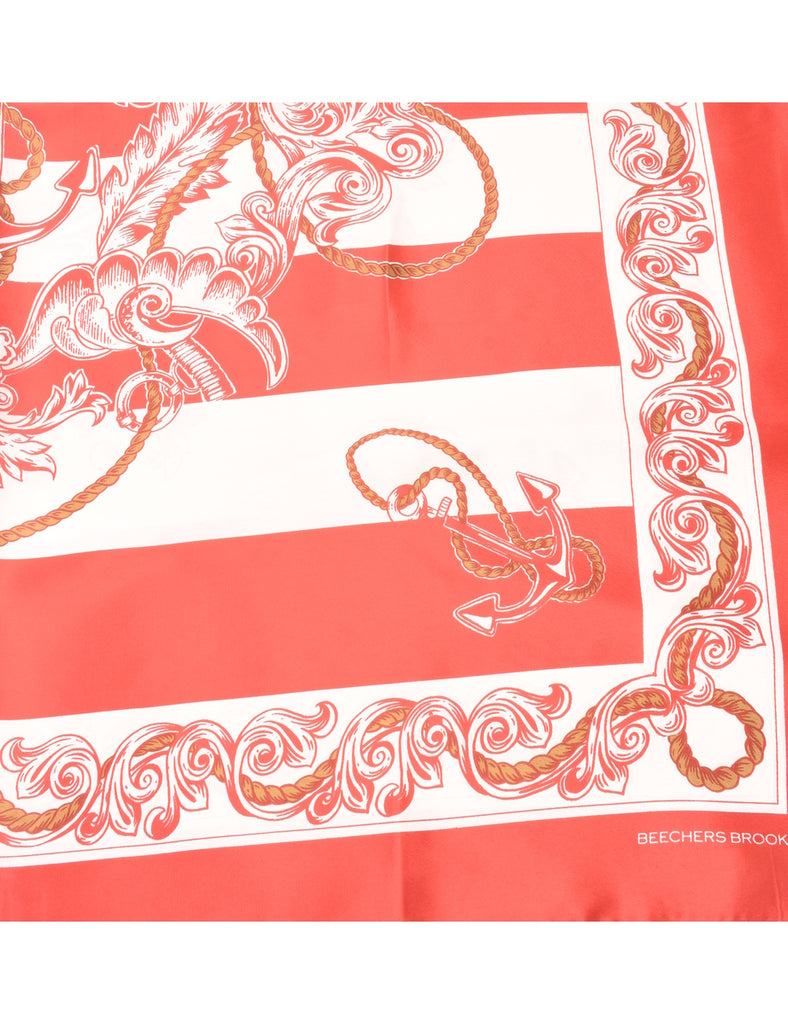 Red & White Floral Print Scarf - L