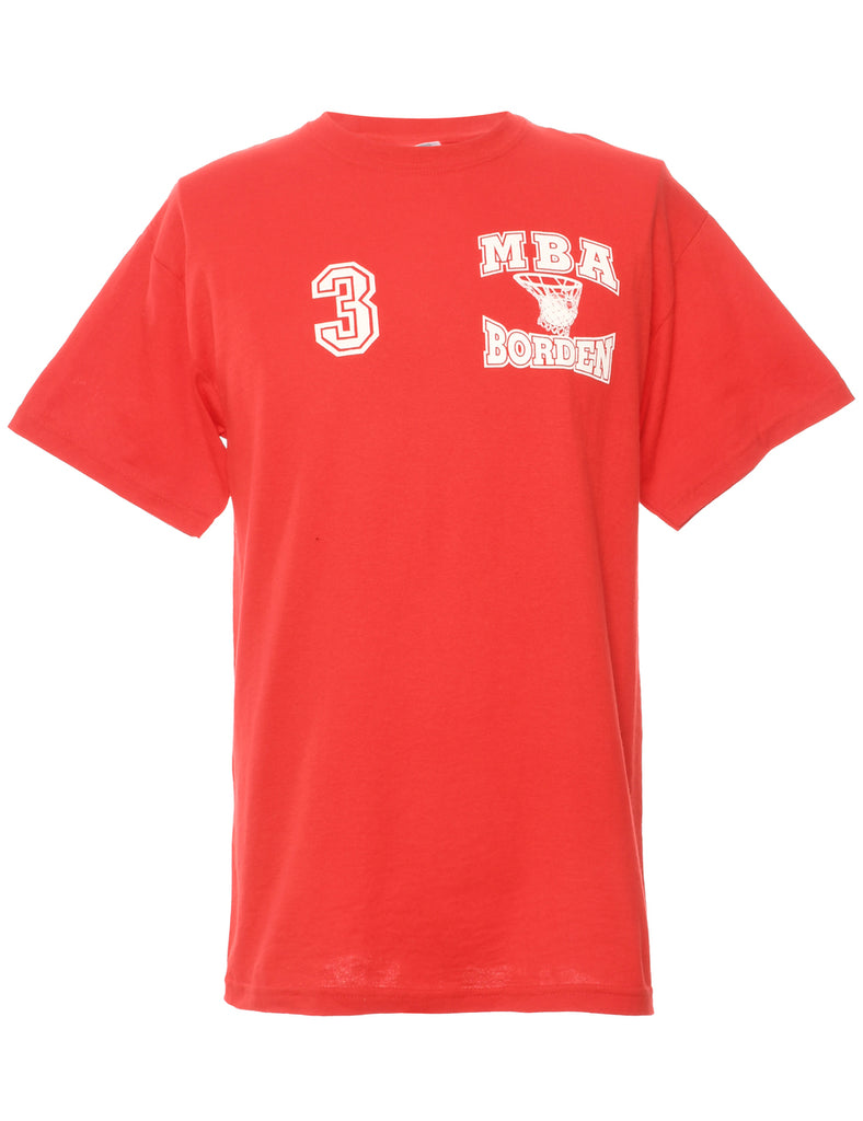 Red & White Printed Basketball T-shirt - M