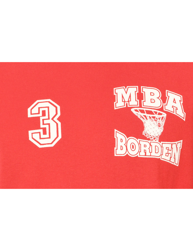 Red & White Printed Basketball T-shirt - M