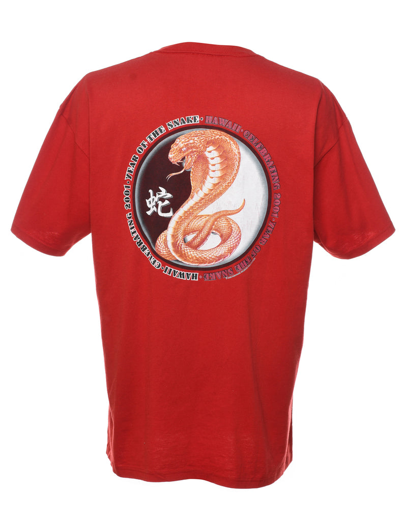 Red Year Of The Snake Design T-Shirt - XL