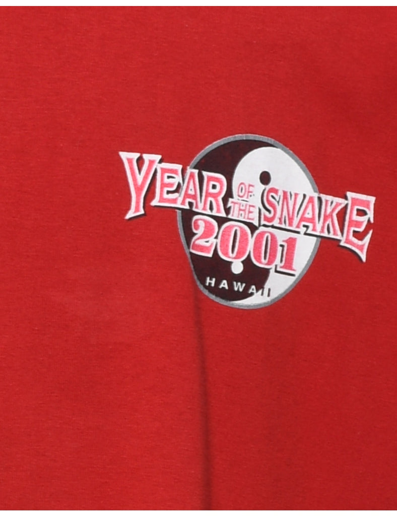 Red Year Of The Snake Design T-Shirt - XL