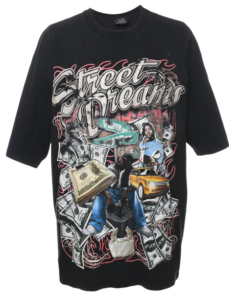 Street Dreams Black Printed T-shirt - XL