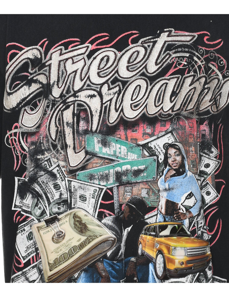 Street Dreams Black Printed T-shirt - XL