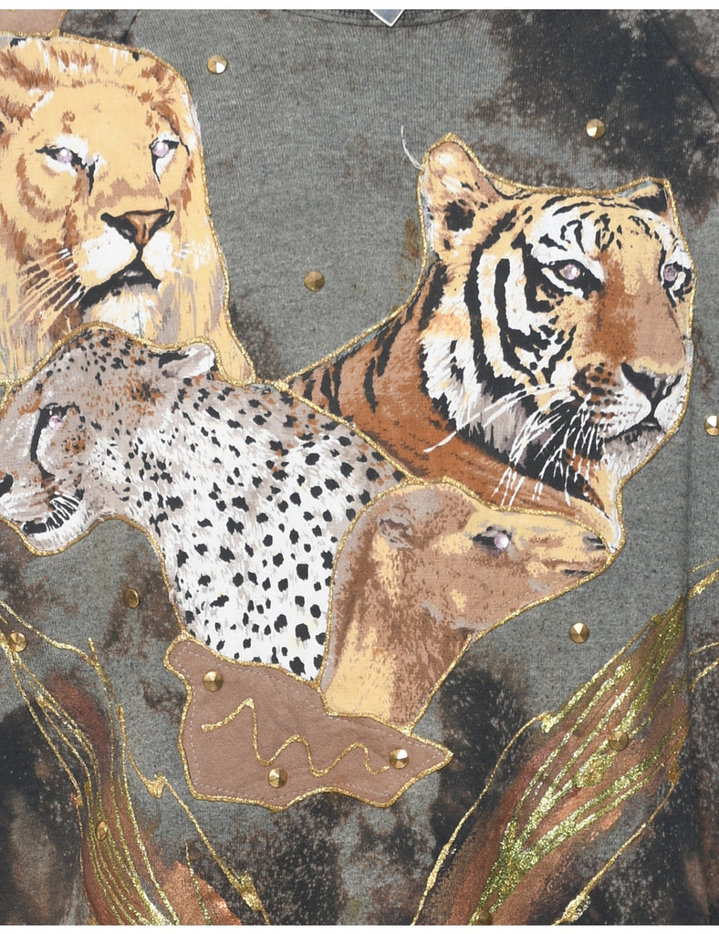 Studded Animal Sweatshirt - L