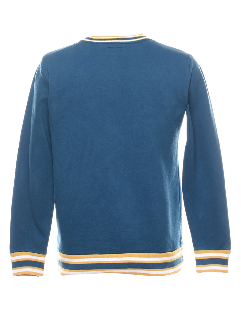 Teal, White & Yellow Contrast Plain Sweatshirt - S