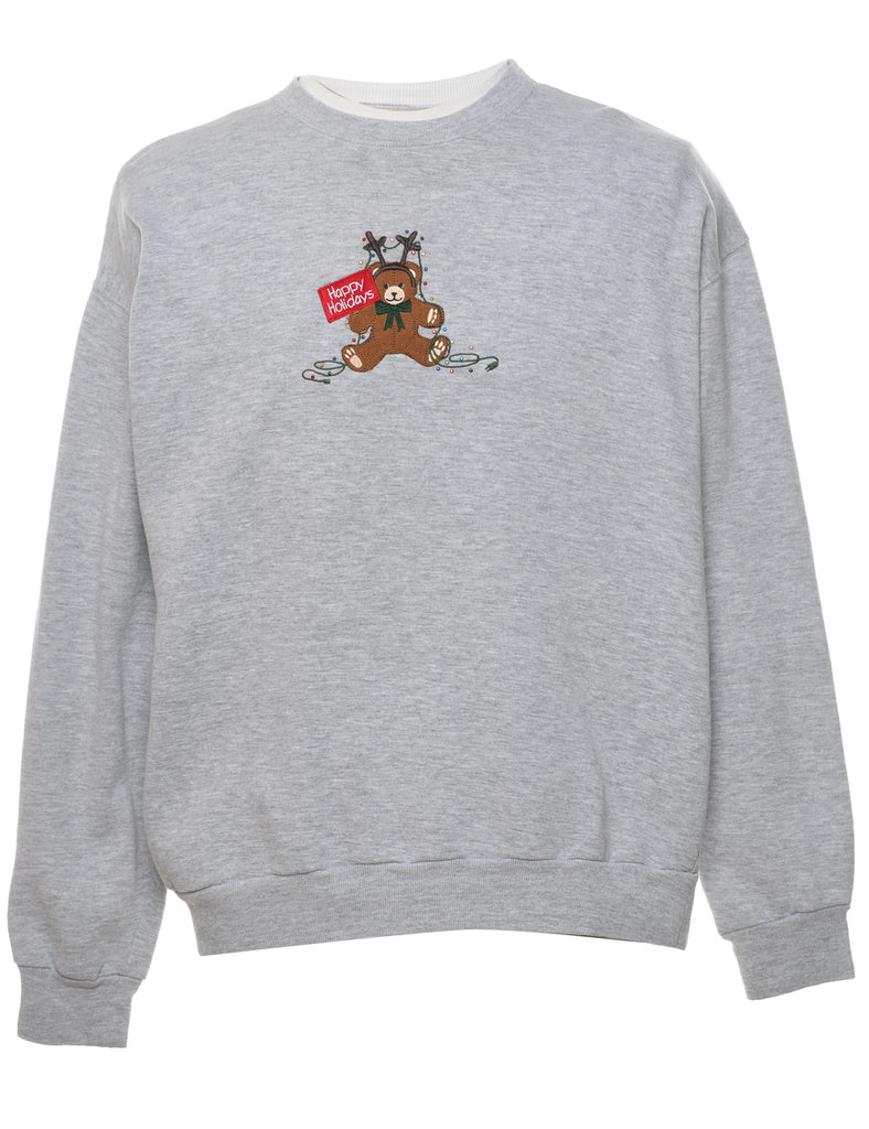 Teddy Bear Print Christmas Sweatshirt - L
