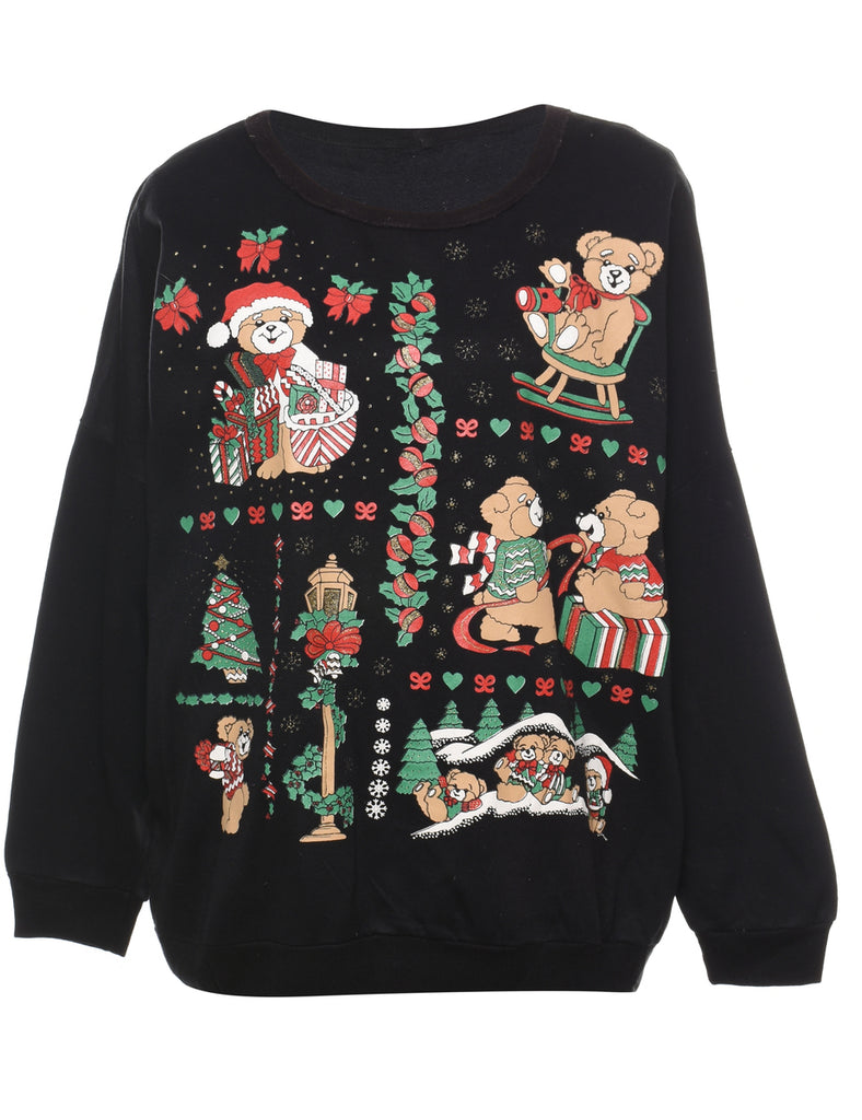 Teddy Bear Print Christmas Sweatshirt - L