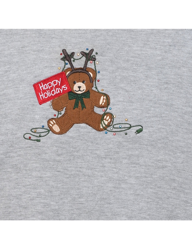 Teddy Bear Print Christmas Sweatshirt - L
