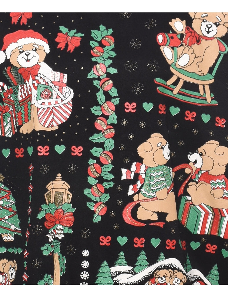 Teddy Bear Print Christmas Sweatshirt - L