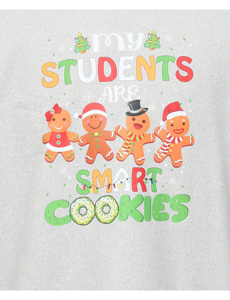 Teddy Bear Print Christmas Sweatshirt - L