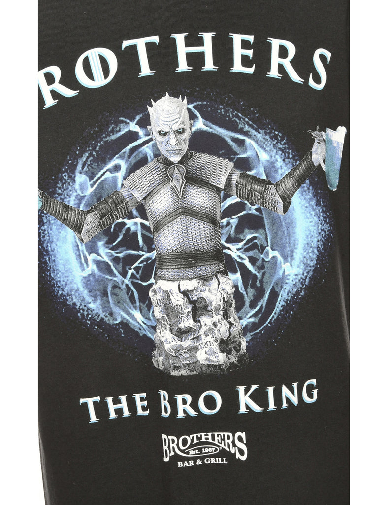 The Bro King Printed Blue & Black T-shirt - L